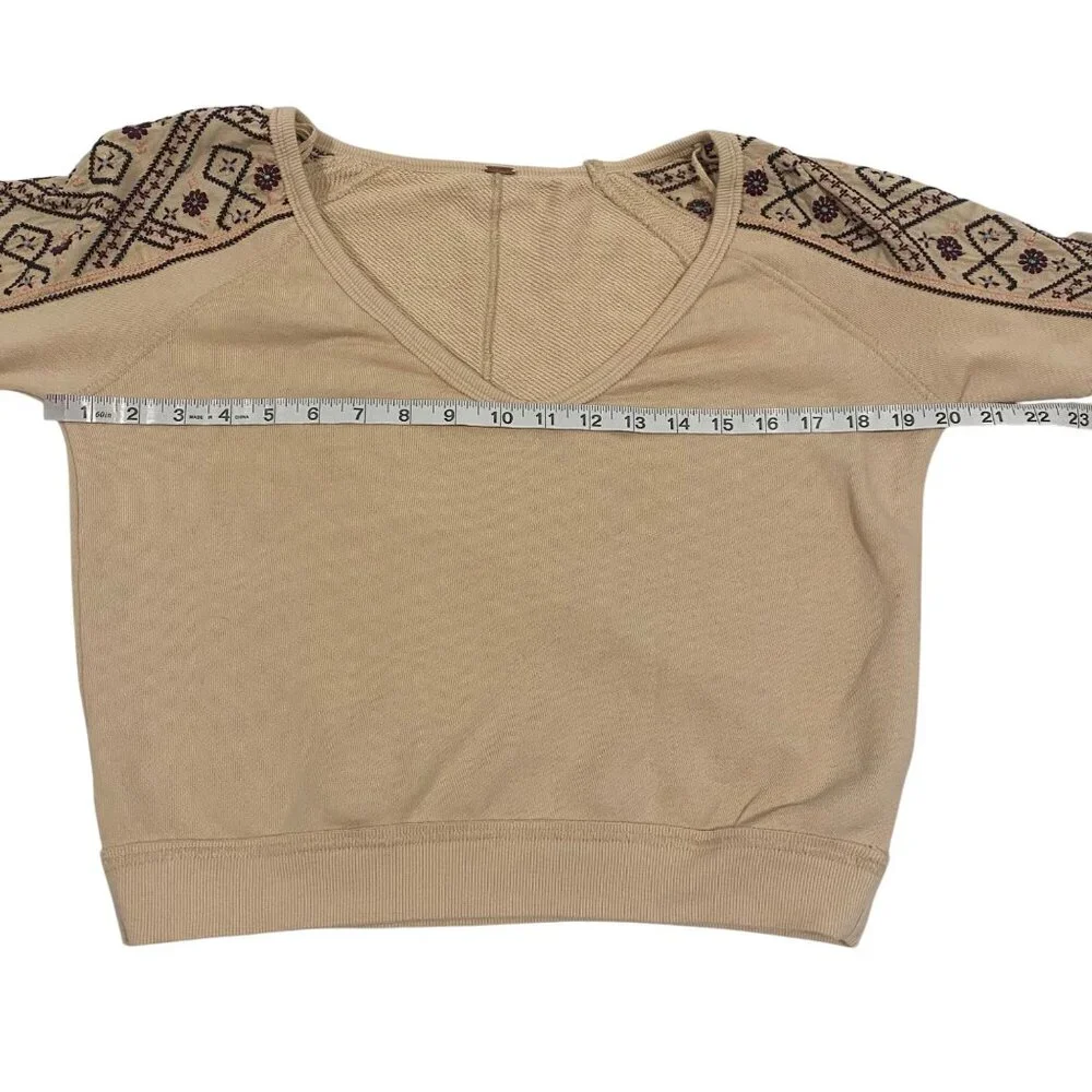 Free People Senorita Crop Embroidered Puff Sleeve‎ Pullover